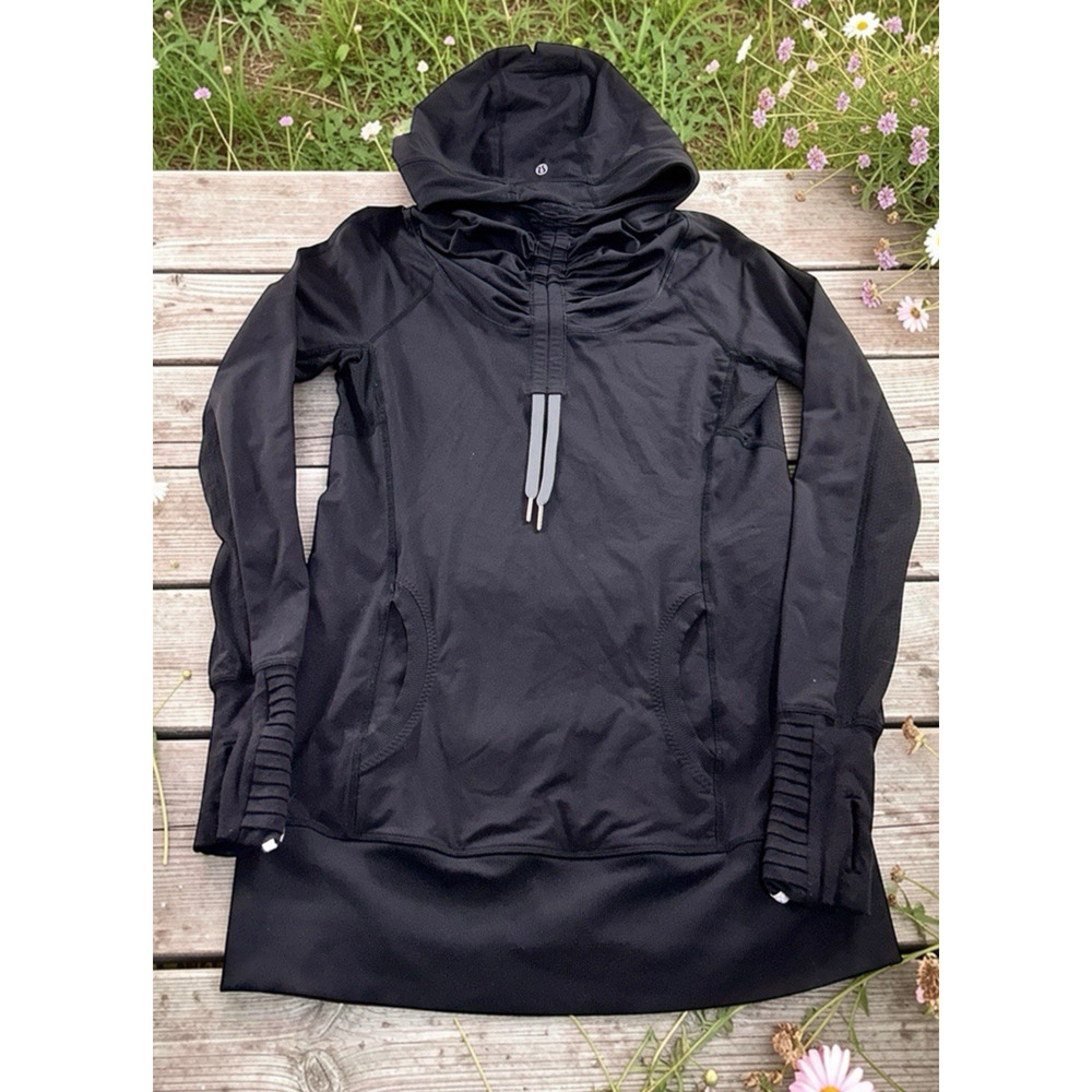 Lululemon Black Run Ambition Pullover Hoodie Top Women's Sz 8 Athletic Running - Picture 12 of 12